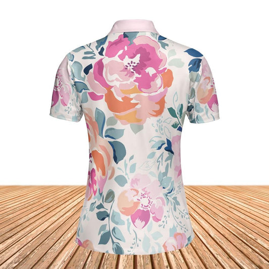 Soft Pink Watercolor Flowers Women's Polo Shirt