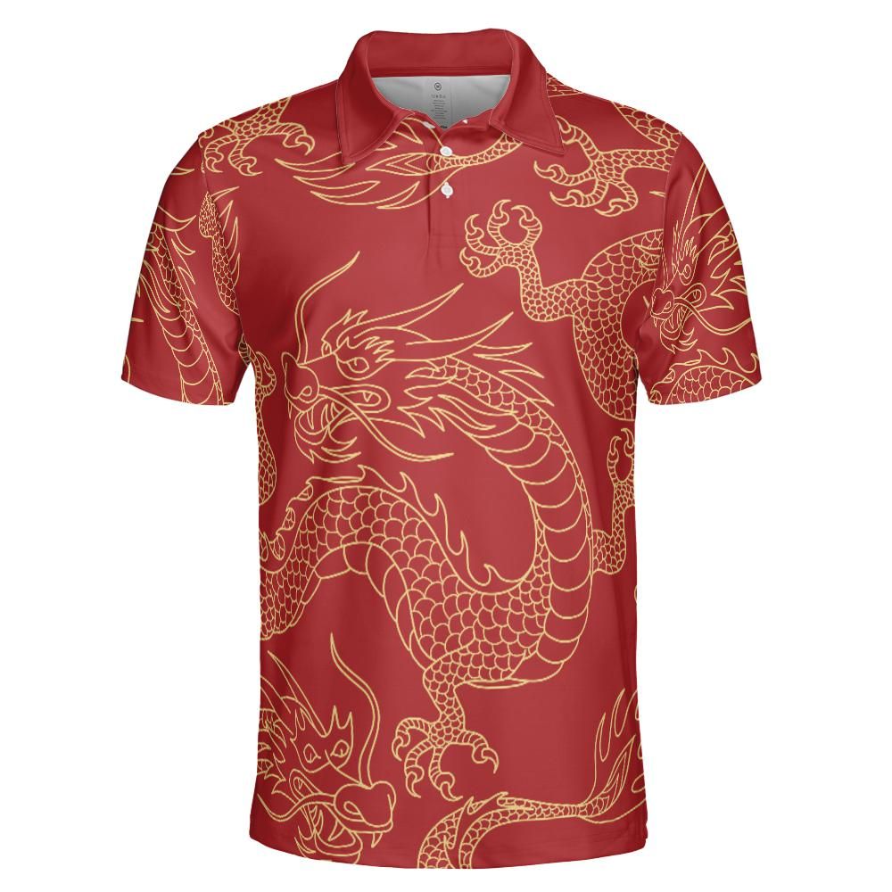 Gold & Red Dragon Polo Shirt