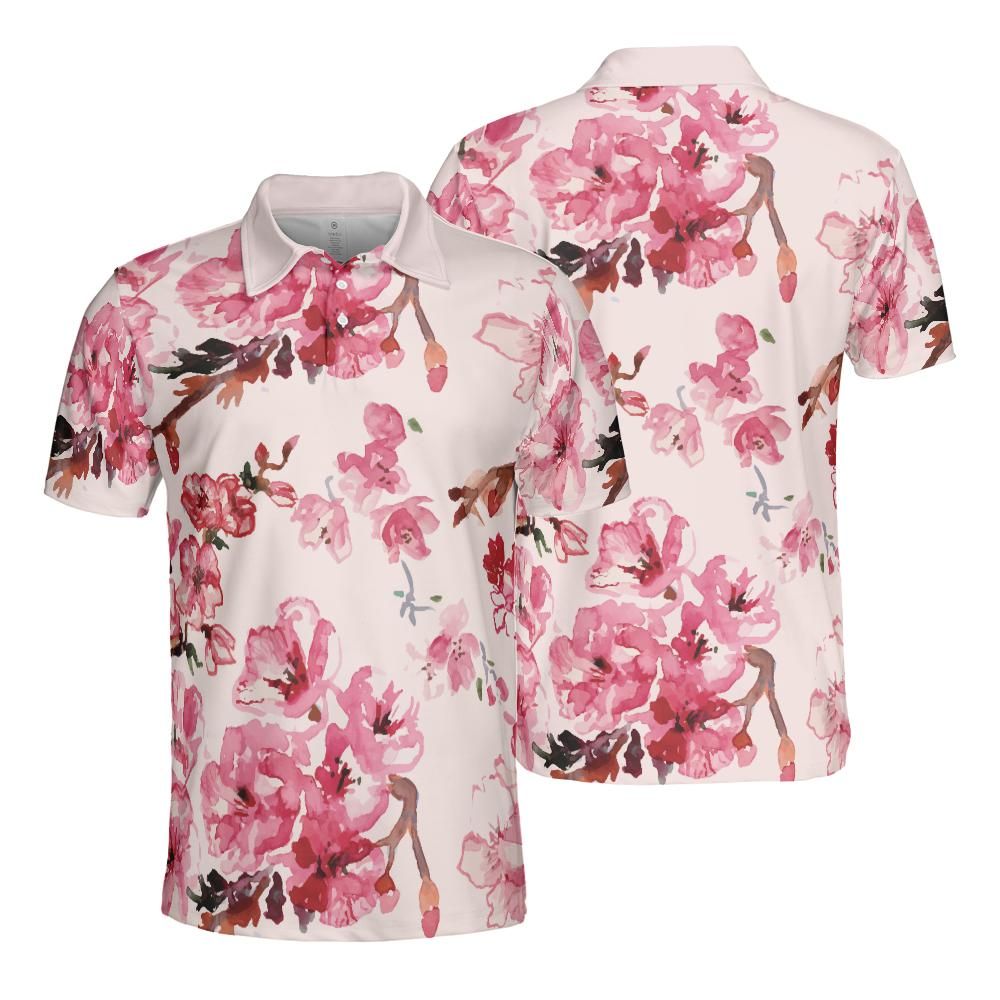 Watercolor Cherry Blossoms Polo Shirt