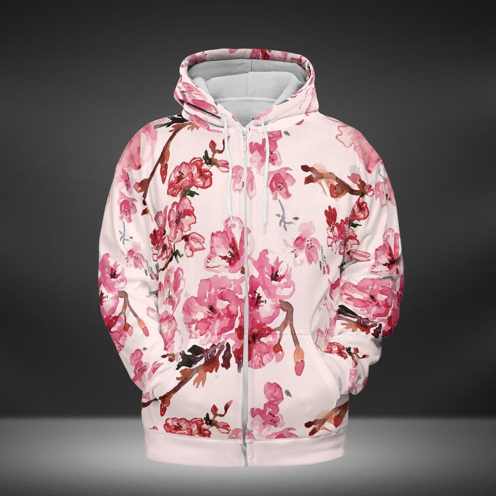 Watercolor Cherry Blossoms Premium Unisex Zip Hoodie