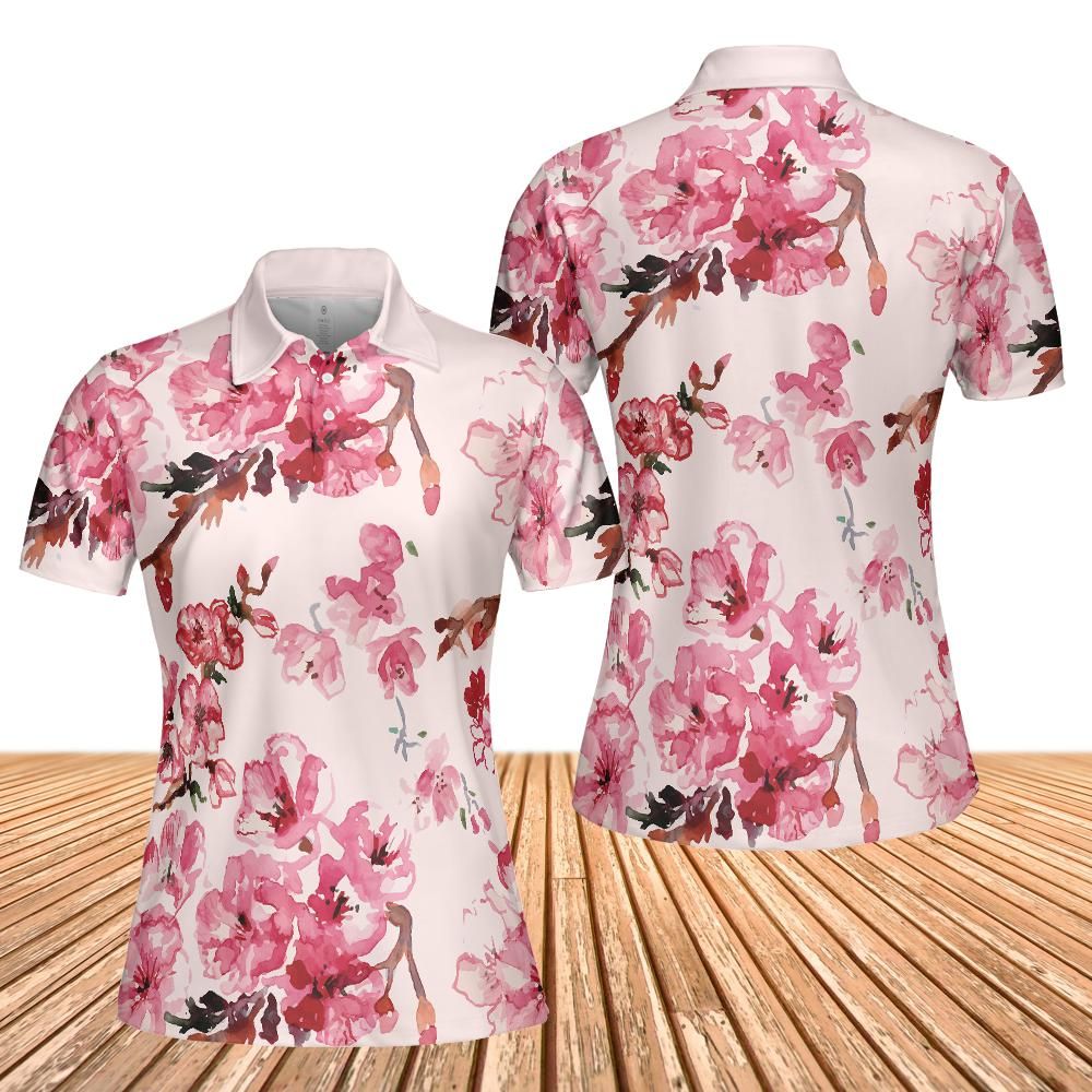 Watercolor Cherry Blossoms Women's Polo Shirt