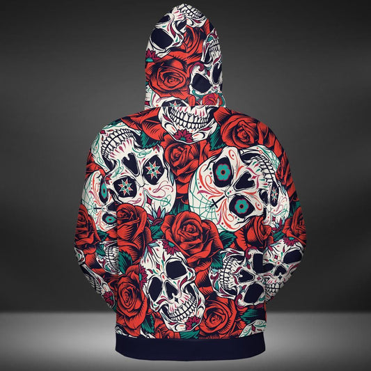 Day Of The Dead And Roses Premium Unisex Zip Hoodie