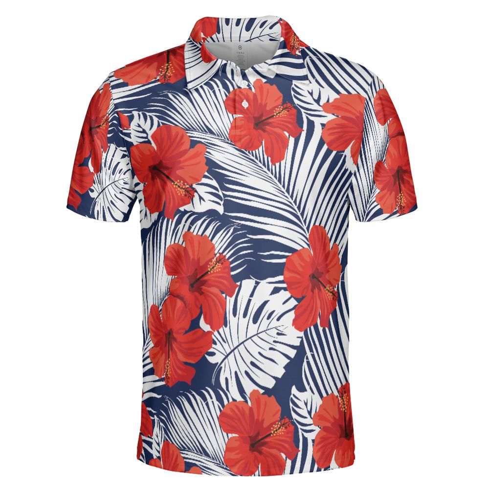 Tropical Flowers And Palm Leaves Polo Shirt