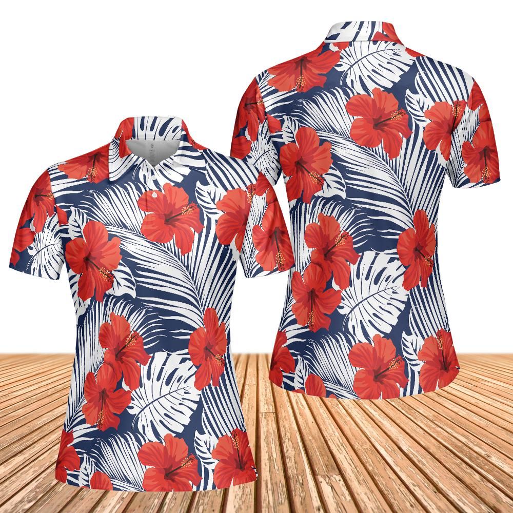 Tropical Flowers And Palm Leaves Women's Polo Shirt
