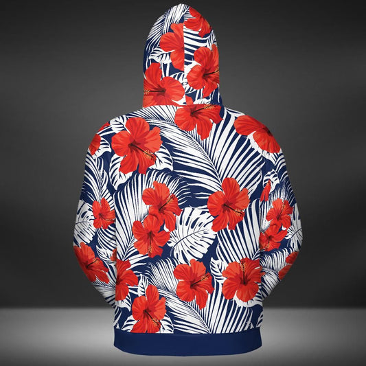 Tropical Flowers And Palm Leaves Premium Unisex Zip Hoodie