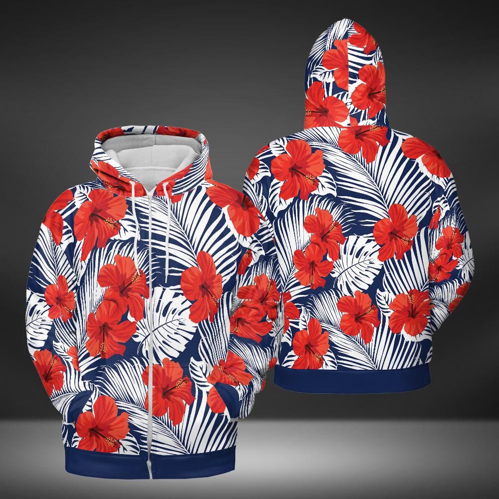 Tropical Flowers And Palm Leaves Premium Unisex Zip Hoodie