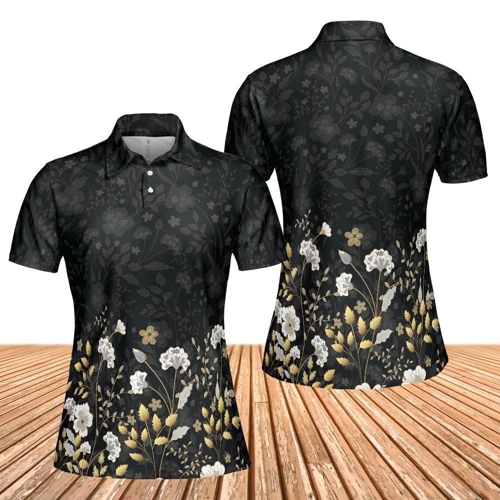 Gold Flowers Women's Polo Shirt