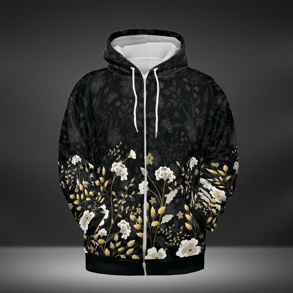 Gold Flowers Premium Unisex Zip Hoodie