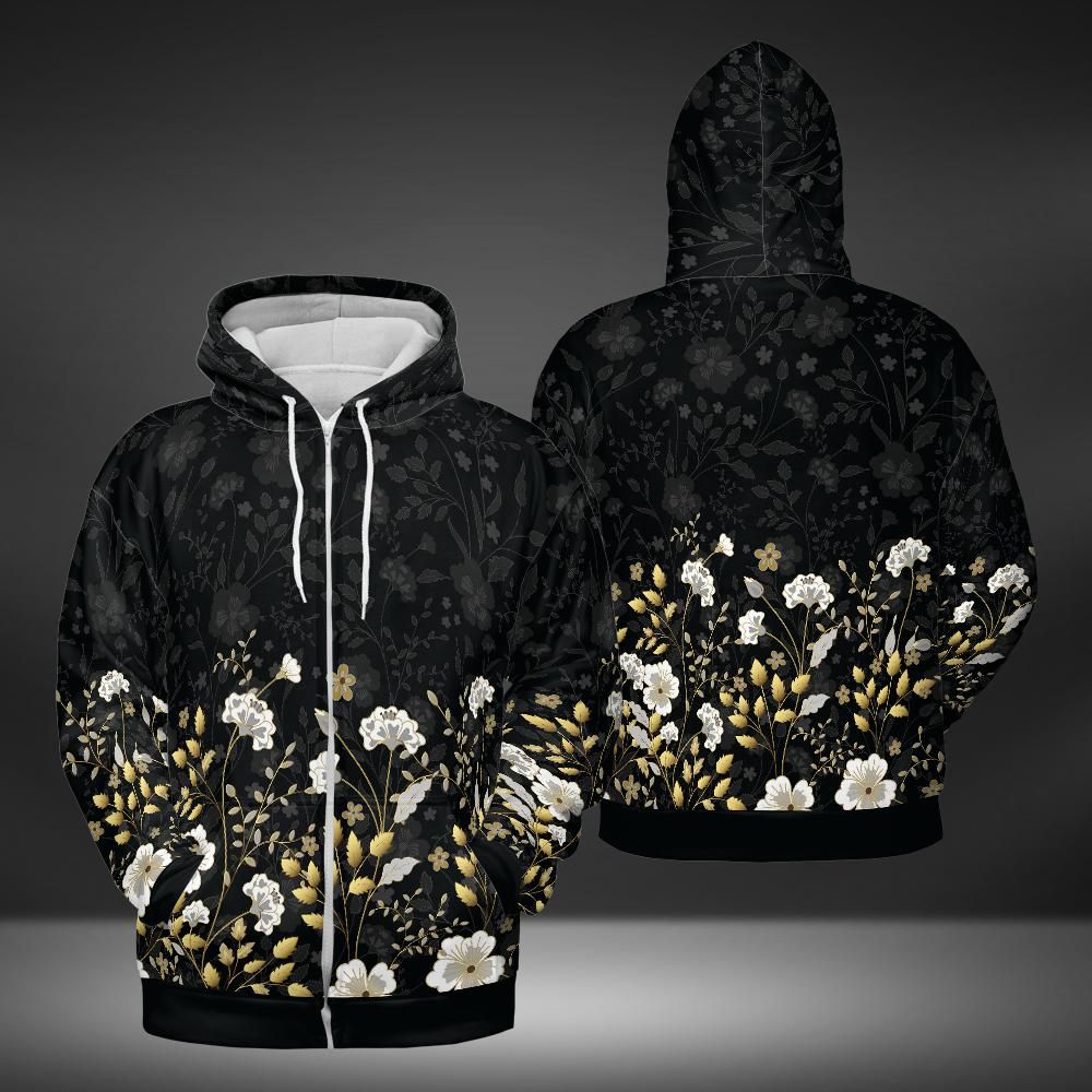 Gold Flowers Premium Unisex Zip Hoodie