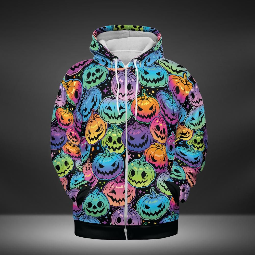 Psychedelic Pumpkin Patch Premium Unisex Zip Hoodie