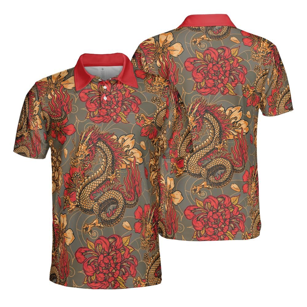 Vintage Dragons And Chrysanthemums Polo Shirt