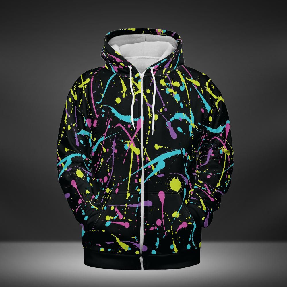 Bright Splattered Paint Premium Unisex Zip Hoodie