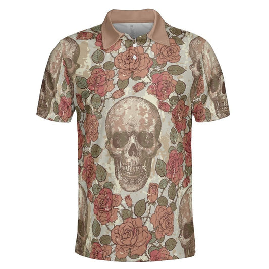 Vintage Style Skulls And Roses Polo Shirt