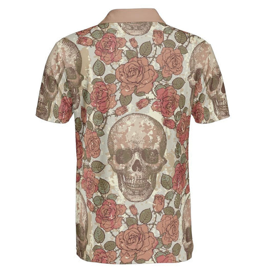 Vintage Style Skulls And Roses Polo Shirt