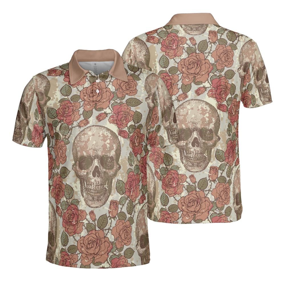 Vintage Style Skulls And Roses Polo Shirt