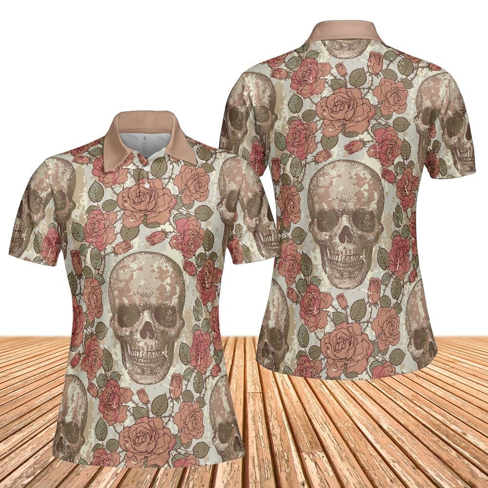 Vintage Style Skulls And Roses Women's Polo Shirt