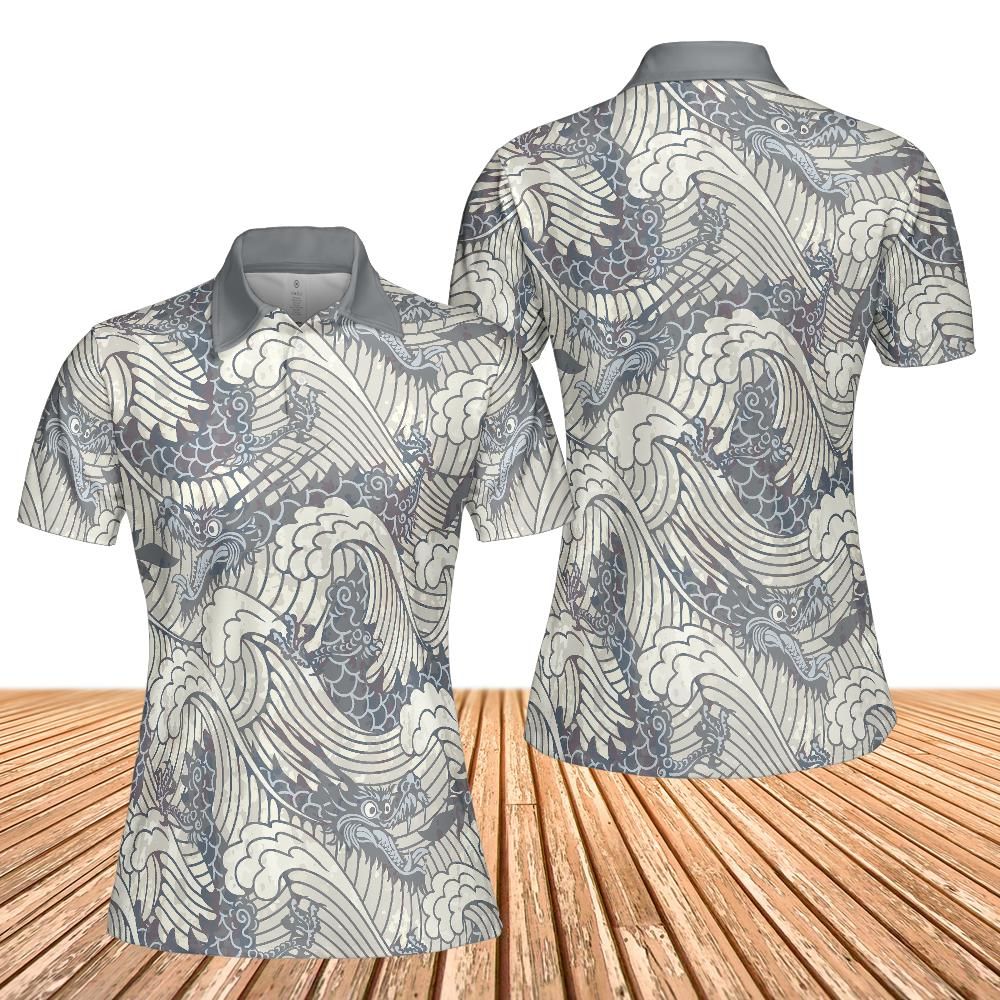 Vintage Dragons In Waves Women's Polo Shirt