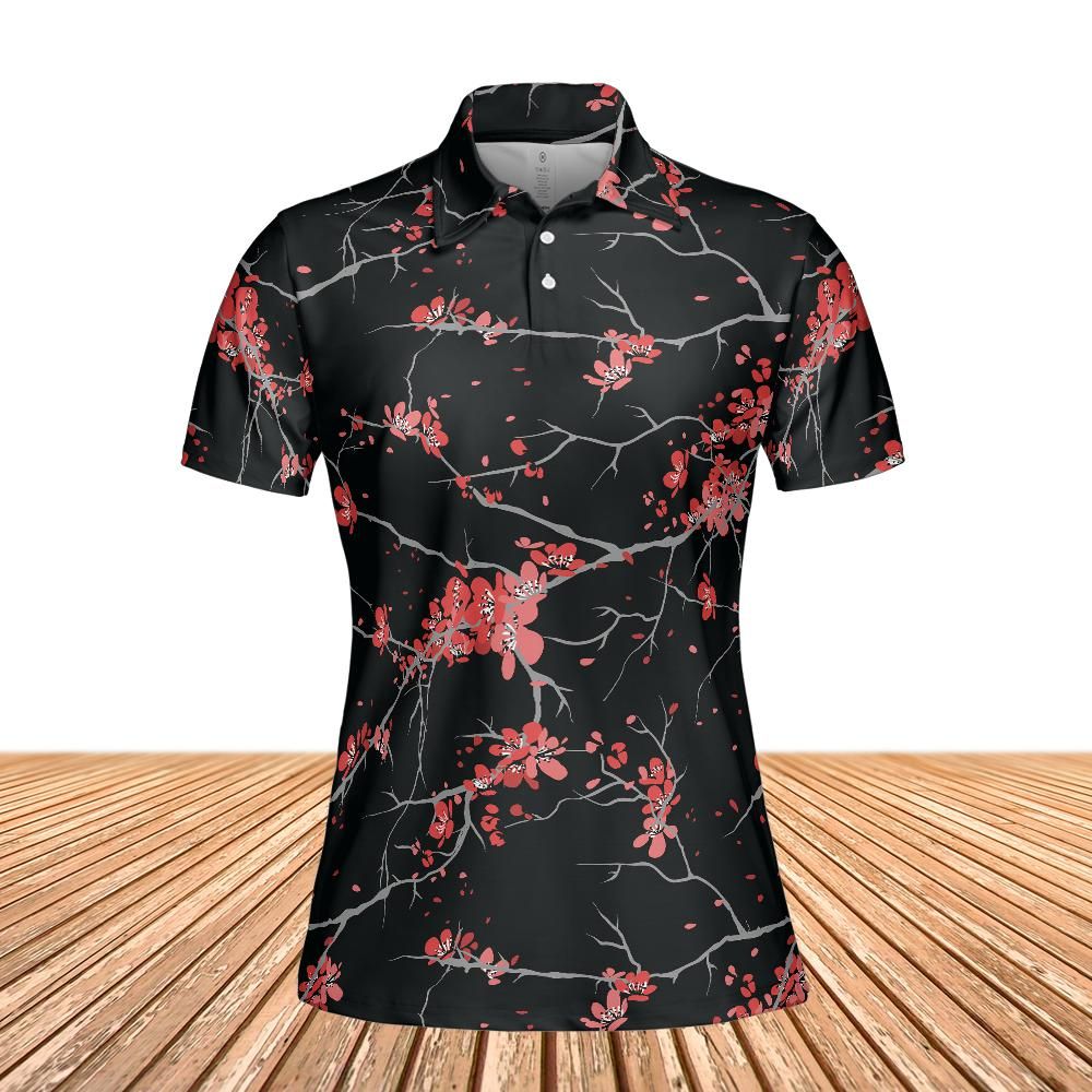 Cherry Blossoms Black Women's Polo Shirt