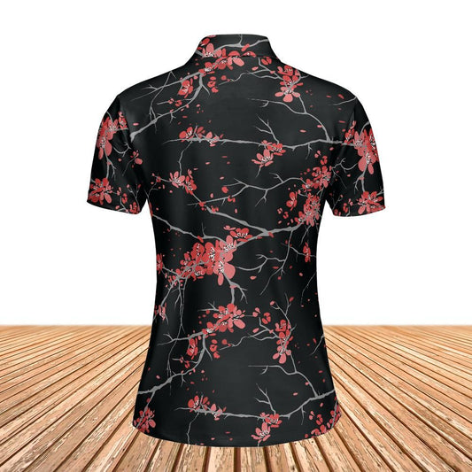 Cherry Blossoms Black Women's Polo Shirt