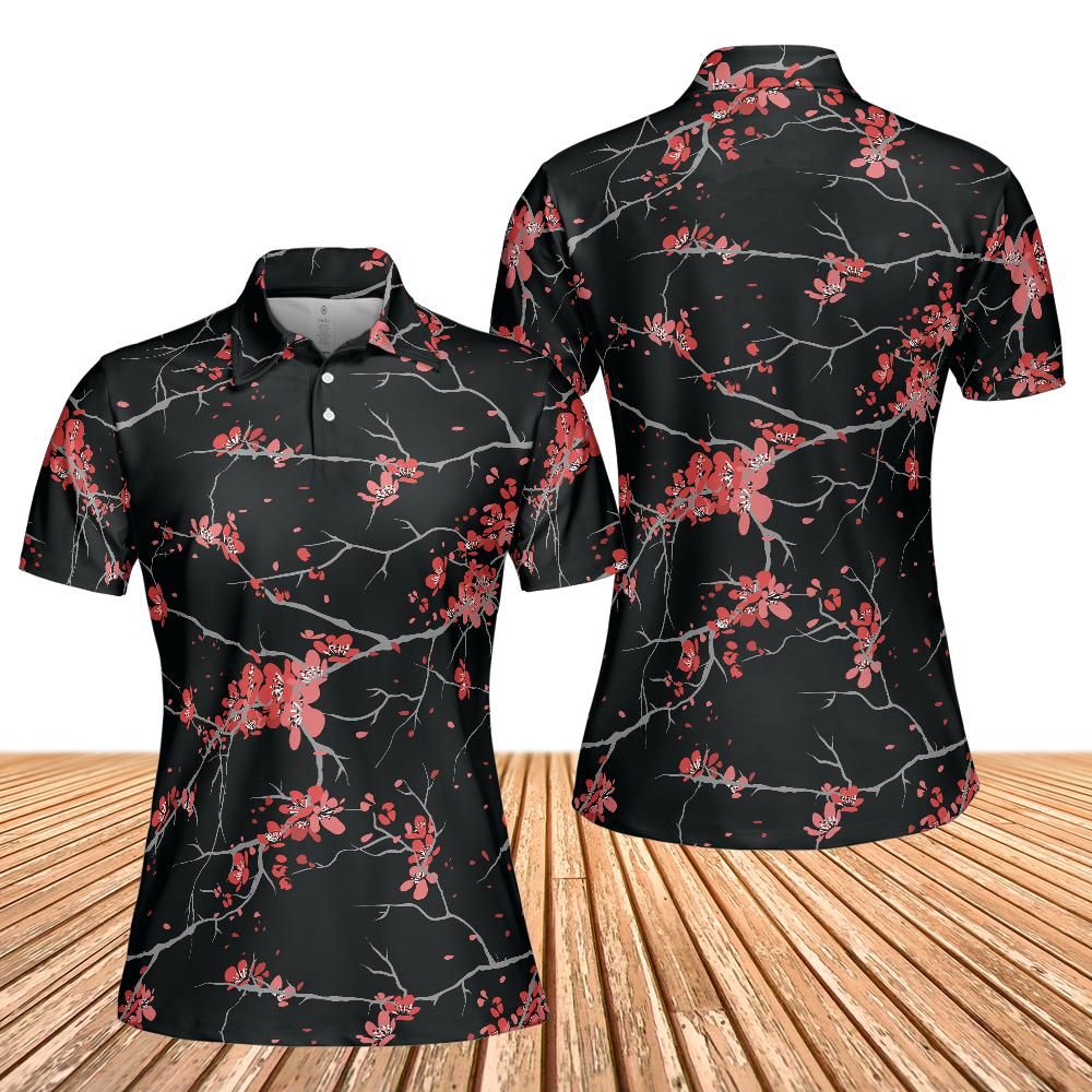 Cherry Blossoms Black Women's Polo Shirt