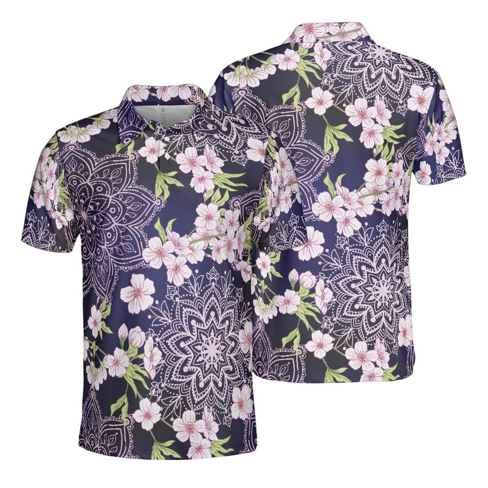 Cherry Blossoms And Mandalas Polo Shirt