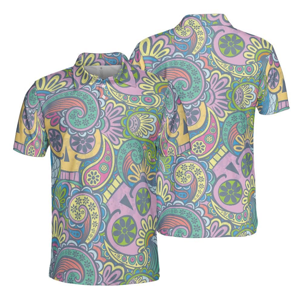 Colorful Paisley Skeletons Polo Shirt