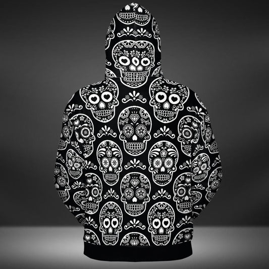 Black & White Calavera Premium Unisex Zip Hoodie