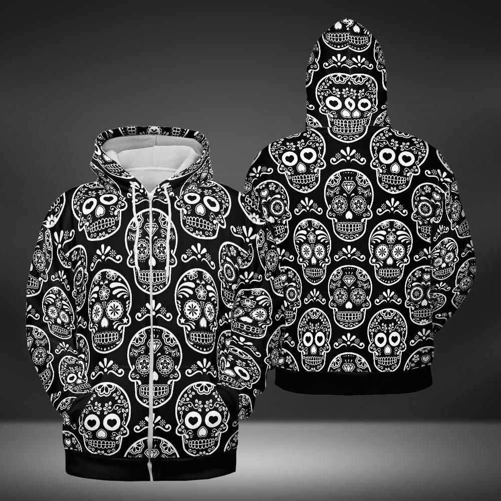 Black & White Calavera Premium Unisex Zip Hoodie