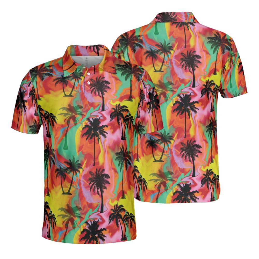 Colorful Palm Tree Swirls Polo Shirt