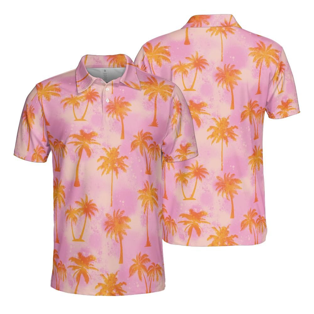 Pink And Palm Trees Polo Shirt