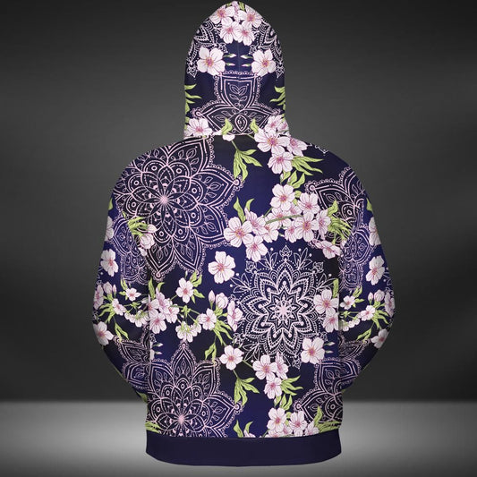 Cherry Blossoms And Mandalas Premium Unisex Hoodie