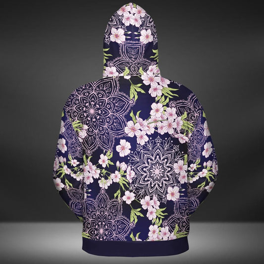 Cherry Blossoms And Mandalas Premium Unisex Zip Hoodie