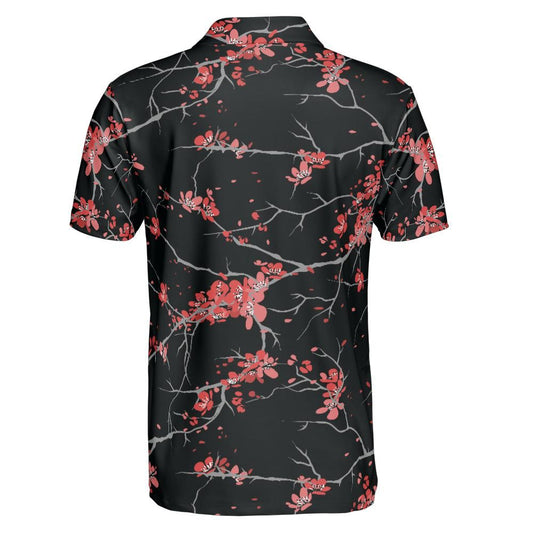 Cherry Blossoms Black Polo Shirt