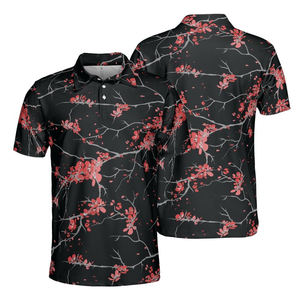 Cherry Blossoms Black Polo Shirt