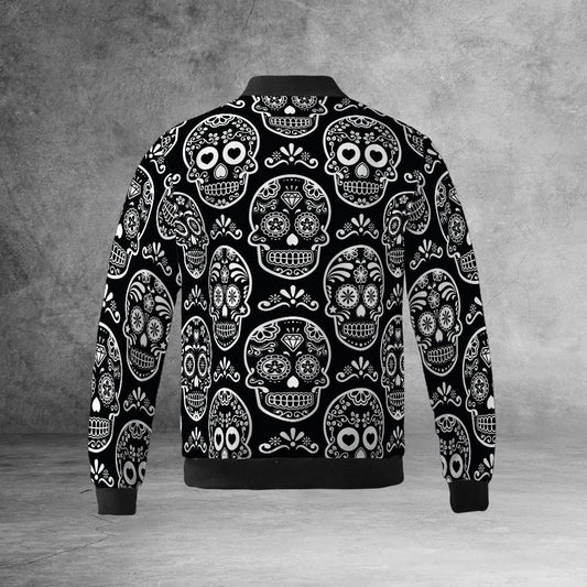 Black & White Calavera Bomber Jacket