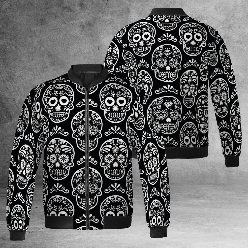 Black & White Calavera Bomber Jacket