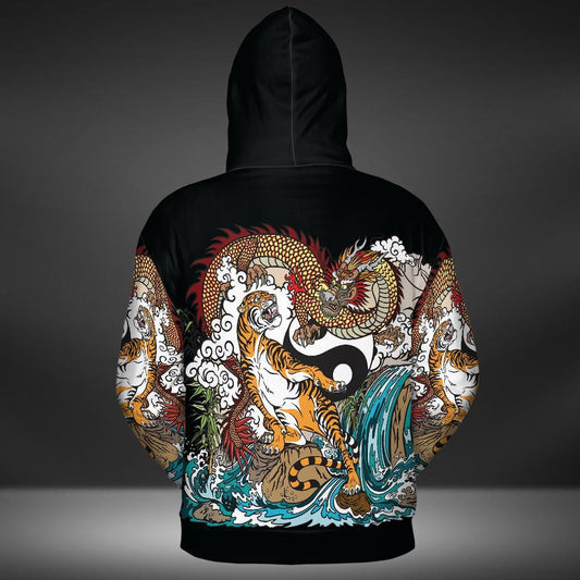 Tiger Versus Dragon Premium Unisex Zip Hoodie