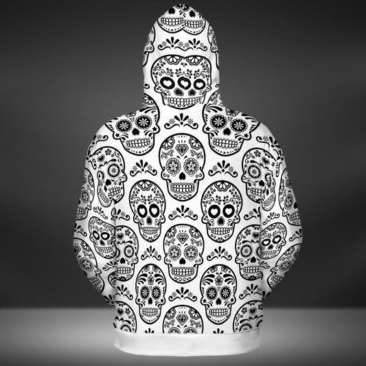 White & Black Calavera Premium Unisex Zip Hoodie