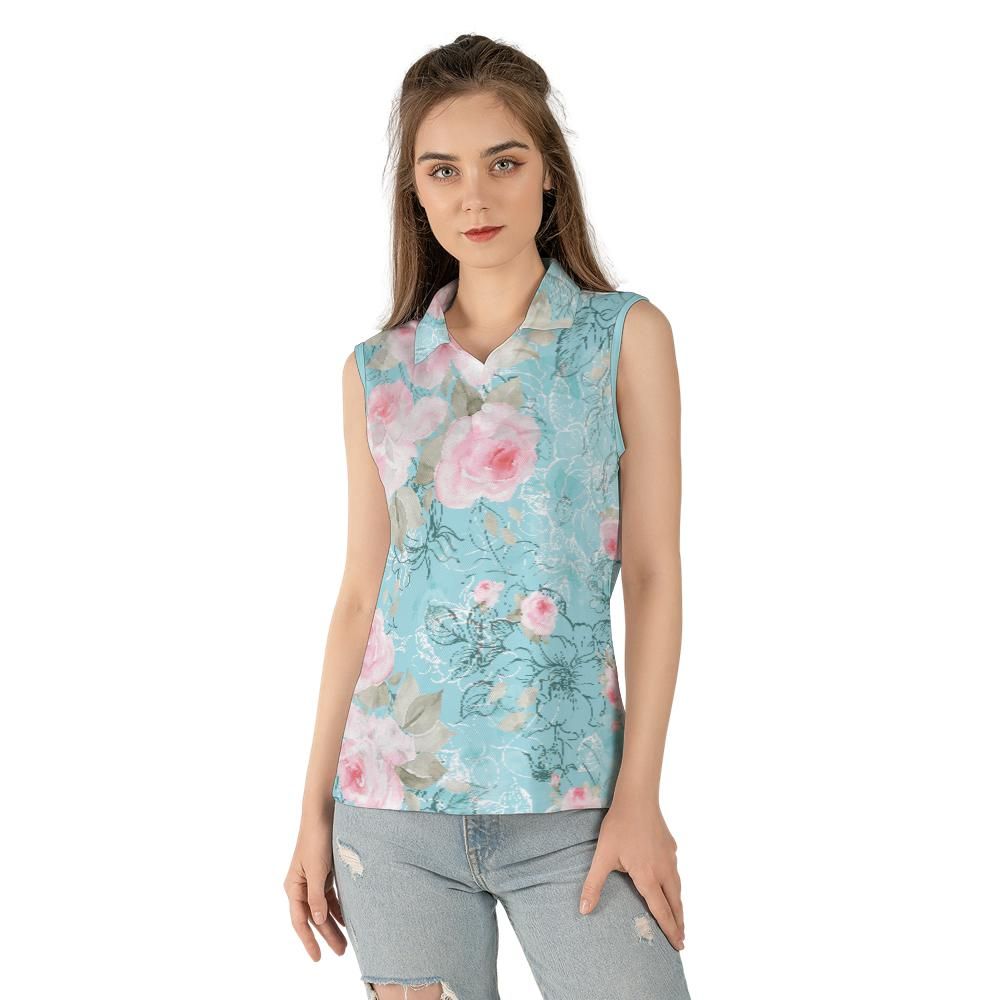 Pink Roses Women's Sleeveless Polo Shirt