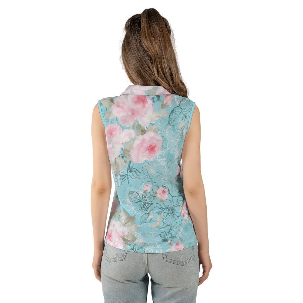 Pink Roses Women's Sleeveless Polo Shirt