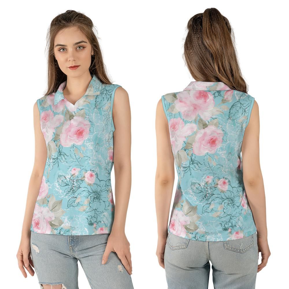 Pink Roses Women's Sleeveless Polo Shirt