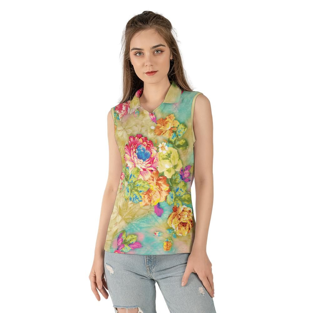 Flower Garden Women's Sleeveless Polo Shirt