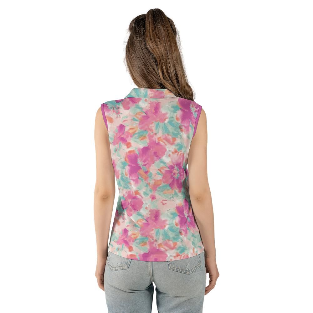 Watercolor Flowers Women's Sleeveless Polo Shirt