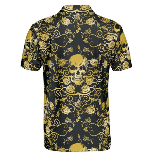 Gold Skulls And Roses Polo Shirt