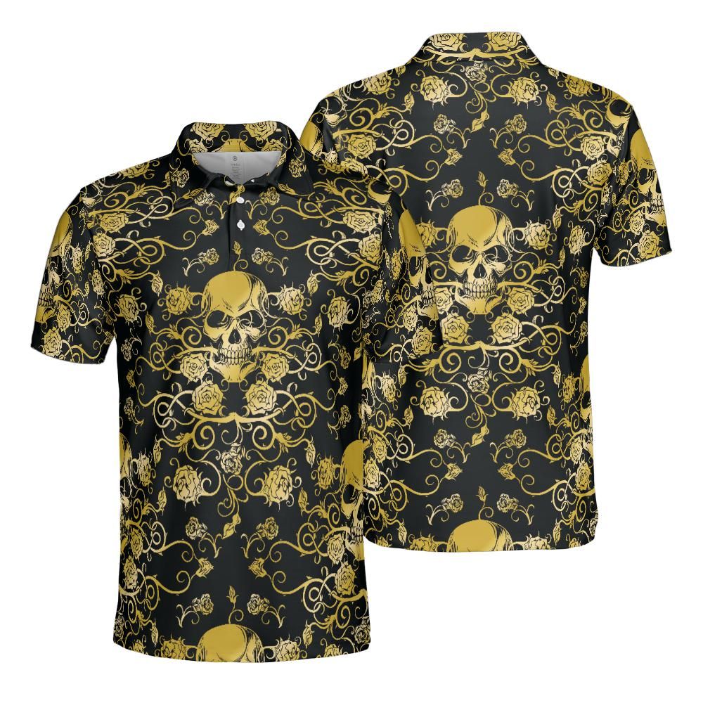 Gold Skulls And Roses Polo Shirt