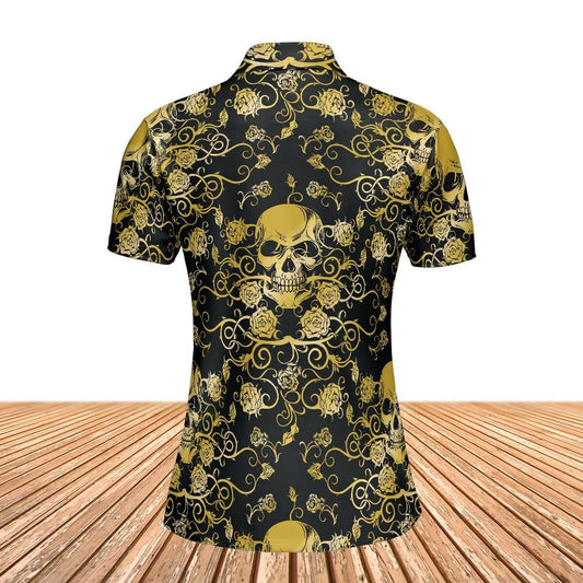 Gold Skulls And Roses Women's Polo Shirt