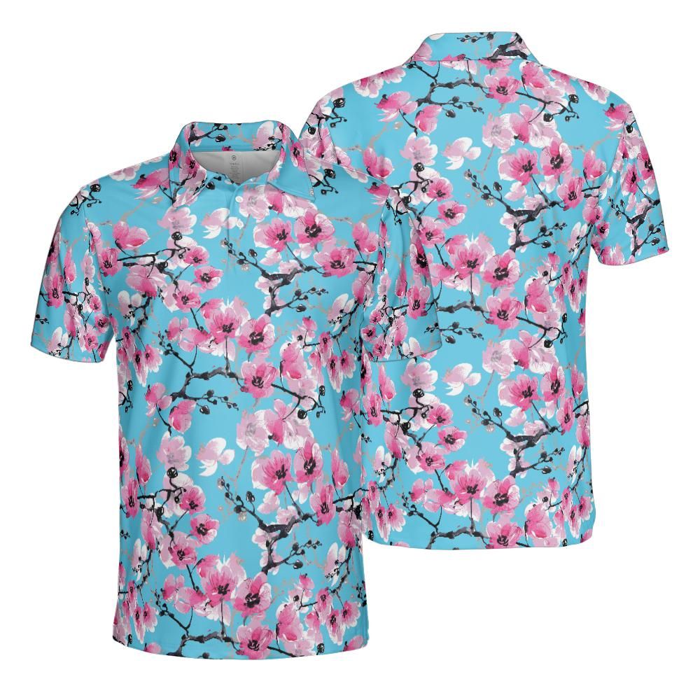 Pink Orchids Blue Sky Polo Shirt