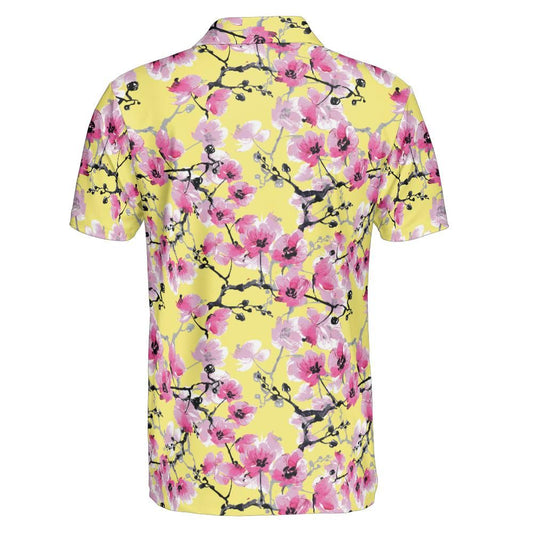 Pink Orchids Yellow Sky Polo Shirt