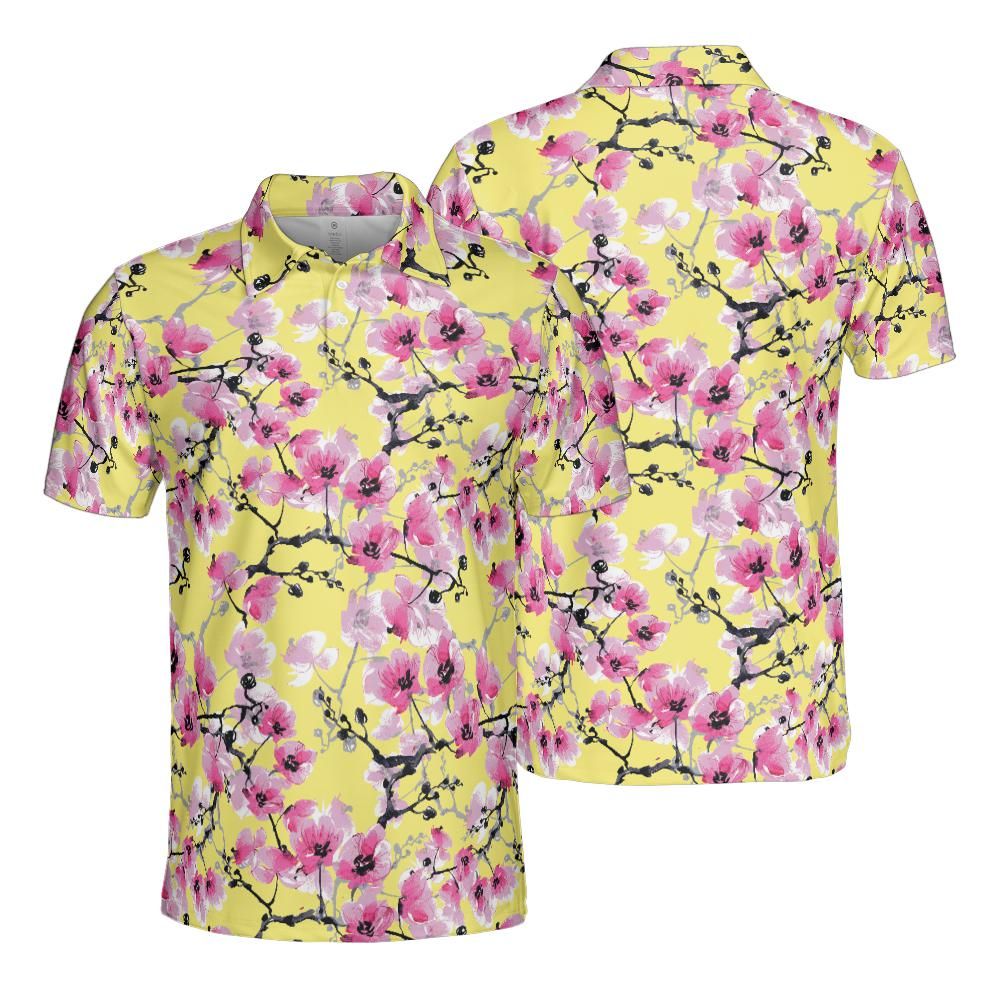 Pink Orchids Yellow Sky Polo Shirt