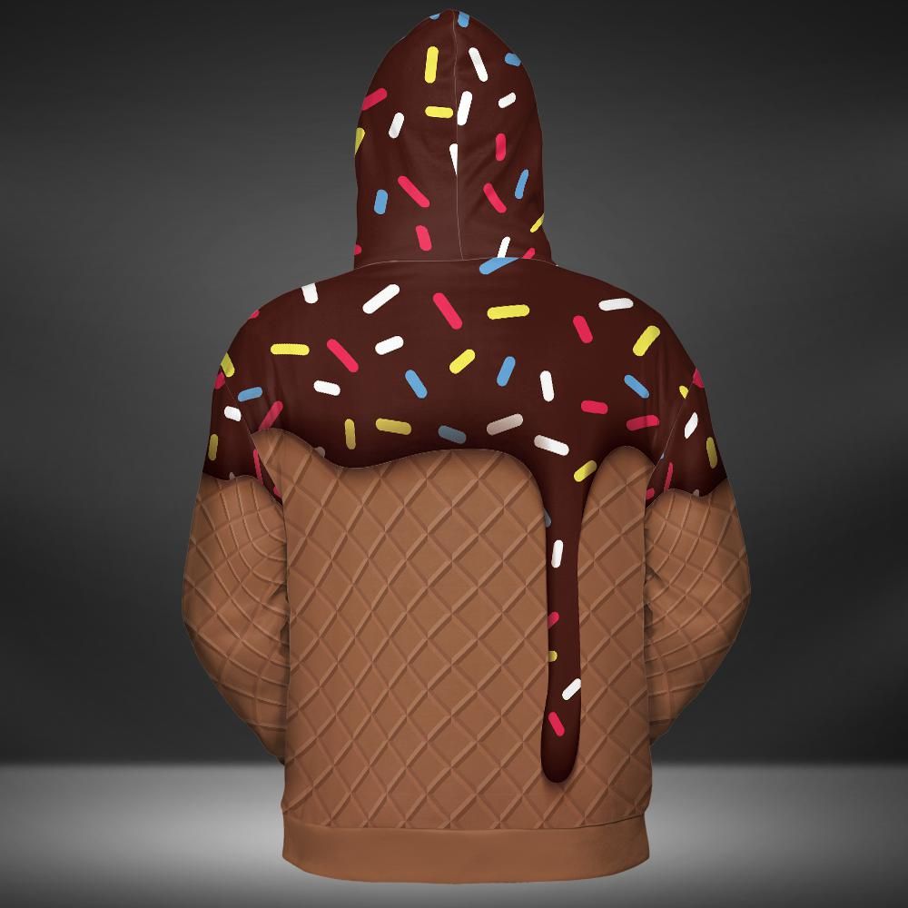 Chocolate Ice Cream And Cone Premium Unisex Zip Hoodie